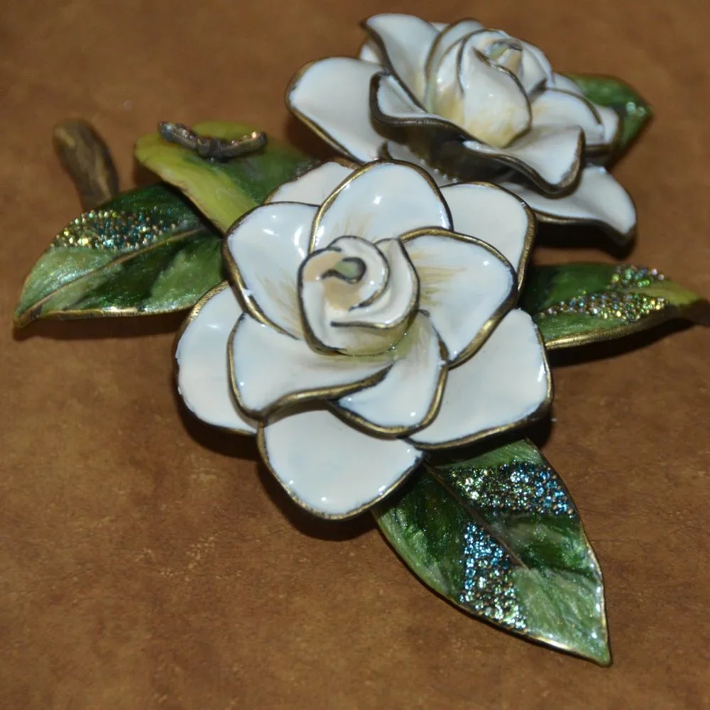 RARE JAY STRONGWATER GARDENIA DRAGONFLY FLORAL FLOWER CRYSTAL ENAMEL FIGURINE